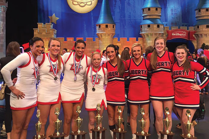 Liberty Lady Flames cheerleaders.