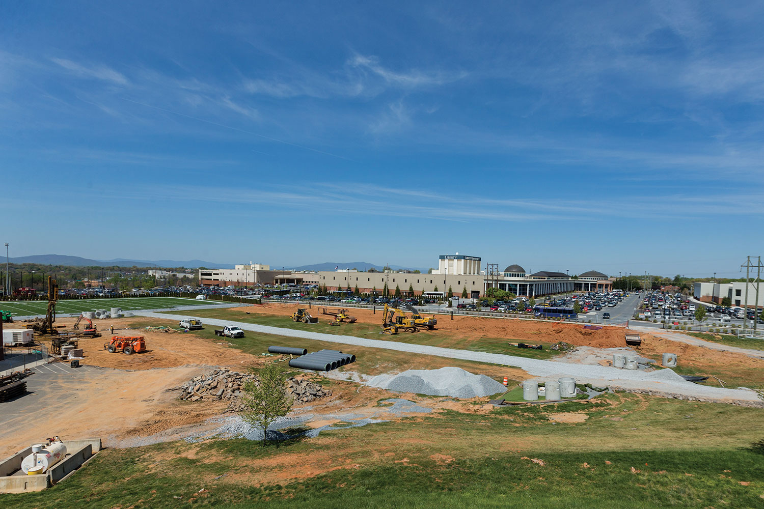 Site work for the 95,000-square-foot domed football indoor practice facility.