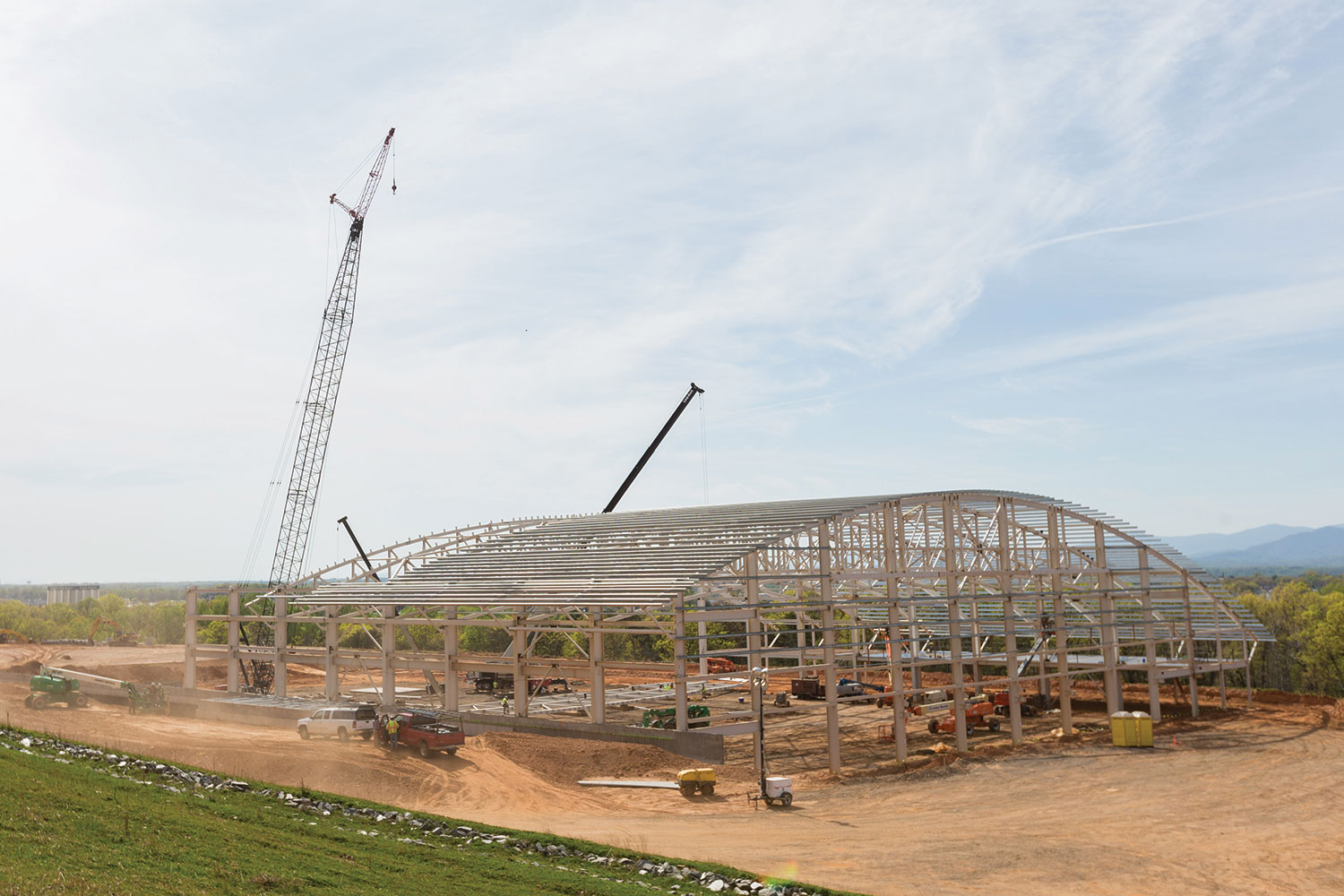 Steel and concrete work are ongoing at Liberty's new indoor track & field center.