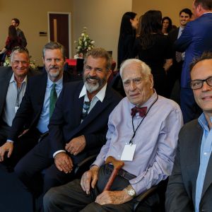 Jeffrey Rogers, President Jerry Falwell, Mel Gibson, George Rogers, and Vince Vaughn.