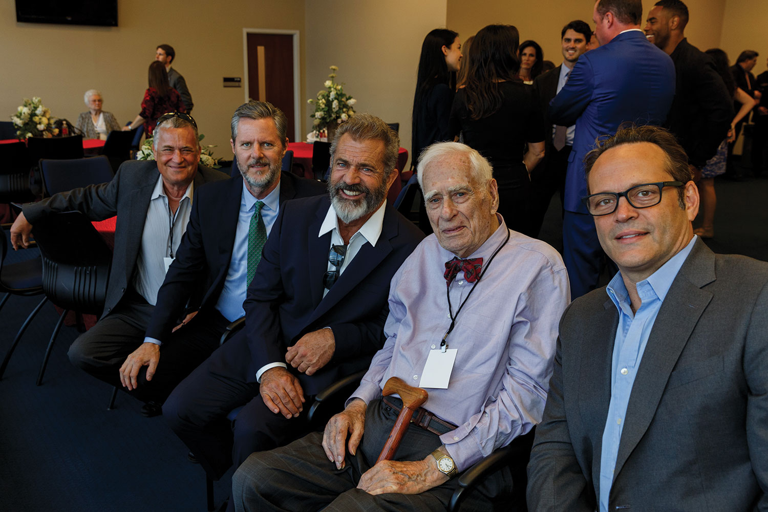 Jeffrey Rogers, President Jerry Falwell, Mel Gibson, George Rogers, and Vince Vaughn.