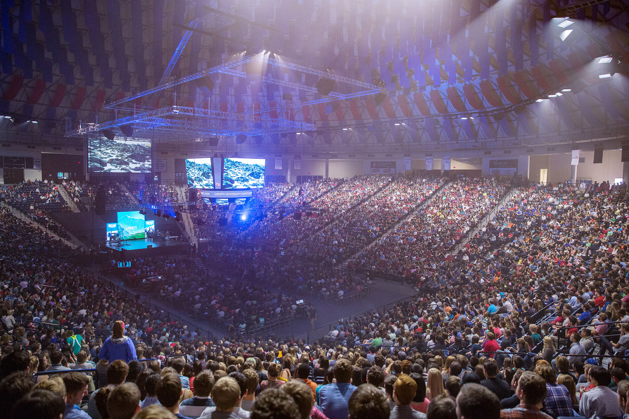 Liberty University students pack the Vines Center for Convocation.