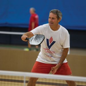An athlete plays pickleball during the Virginia Commonwealth Games at Liberty University.