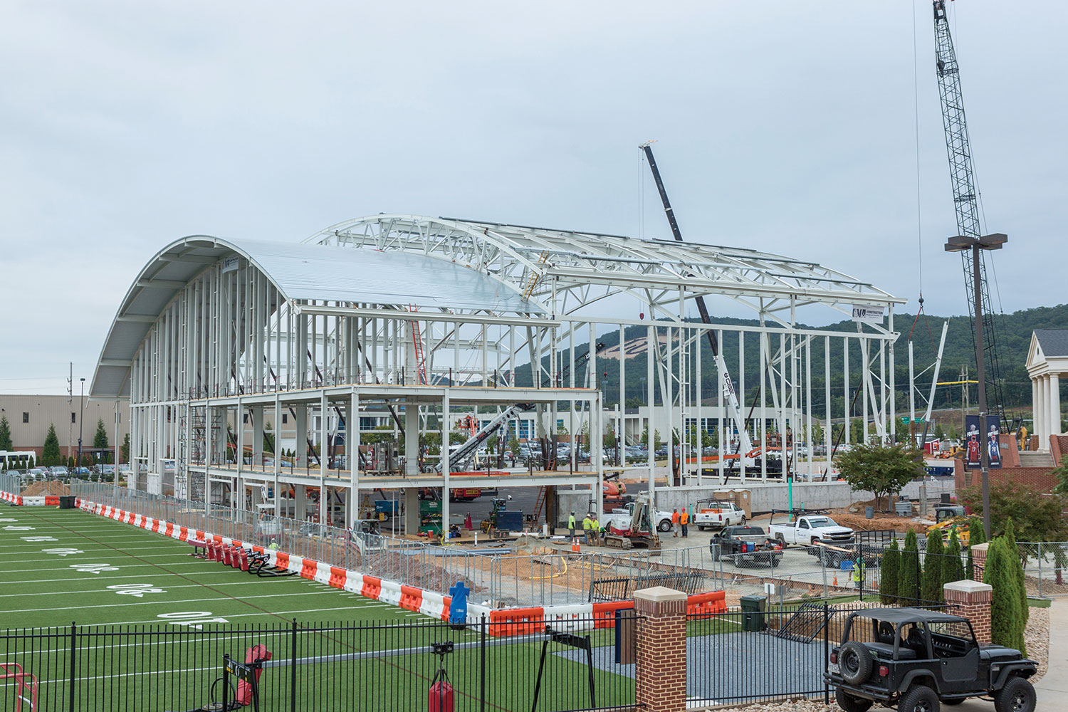 Construction progresses on Liberty University's indoor football practice facility.