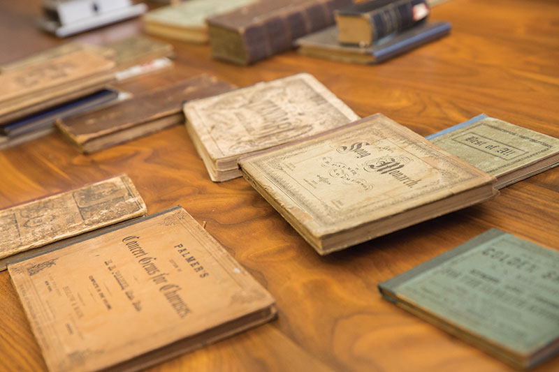 Part of a hymnal collection at Liberty University.