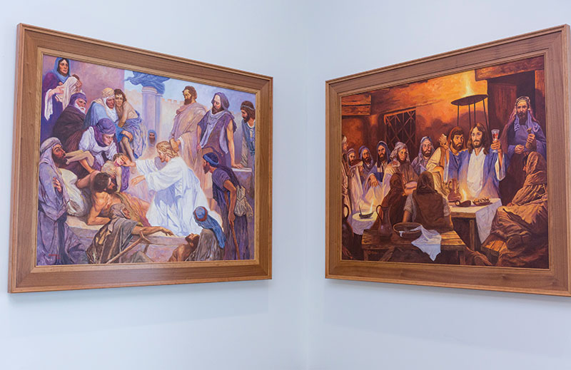 Some of the Life of Christ paintings on display in Liberty University's Montview Student Union.