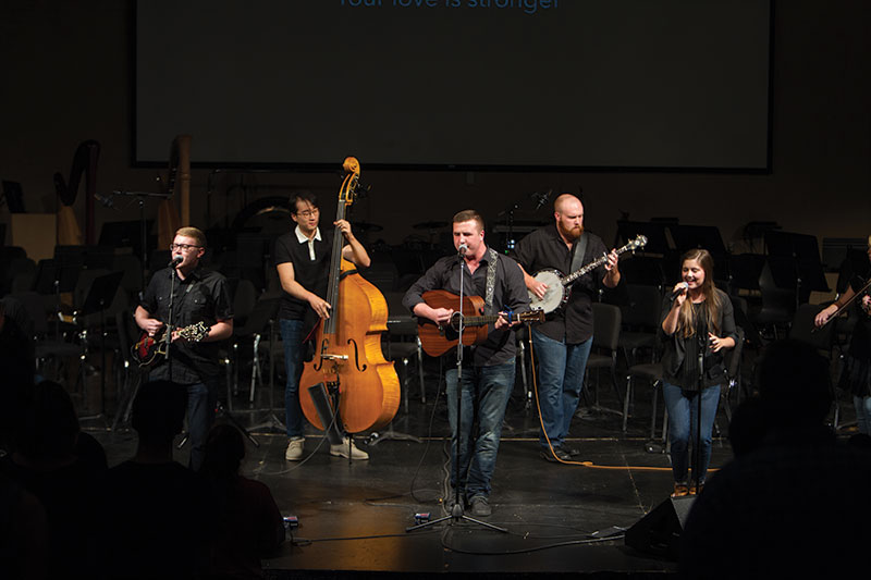 School of Music students lead worship during Fusion, part of College For A Weekend, on Sept. 23.