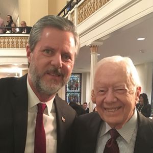 Liberty University President Jerry Falwell with former President Jimmy Carter