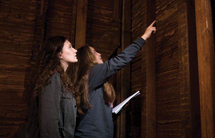 Liberty University students investigate historic Meads Tavern.