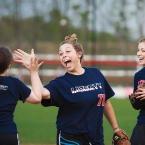 Intramural sports participants in softball at Liberty University.