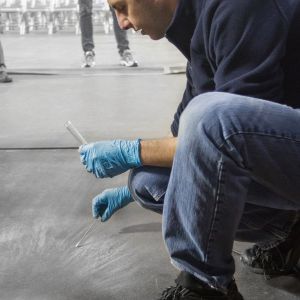 A forensics student takes part in a class exercise.