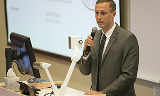 Joshua Palmbach leads as first inducted officer into LUCOM Alpha-Omega chapter of Sigma Sigma Phi.