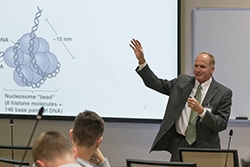 Christopher M. Reilly, PhD, presents at Liberty University College of Osteopathic Medicine during the Biomedical Frontiers Seminar Series, hosted by the Center for Research.