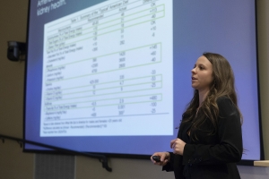 Liberty osteopathic medical student Kayla Boley reveals her research findings during LUCOM Research Day.