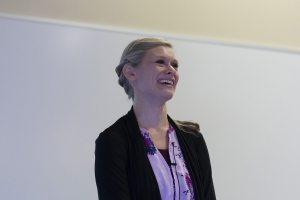 Liberty osteopathic medical student Macie Bingham reveals her research findings during LUCOM Research Day.