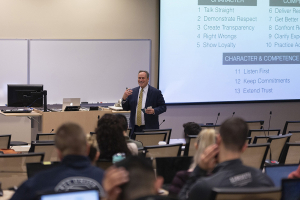 Stephen M.R. Covey leads a SPEED of Trust session to Liberty University osteopathic medical students.