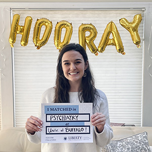 Siobhan Brady, a Liberty osteopathic medical student, celebrates her Match on Friday, March 19, 2021.