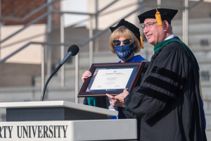 Dr. Joseph Johnson and Dr. Linda Mintle pictured on the Academic Lawn of Liberty University on May 14, 2021.