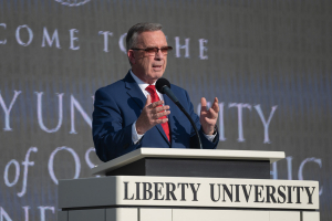 Liberty University President Jerry Prevo pictured on the Academic Lawn of Liberty University on May 14, 2021.