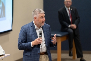 Liberty University Provost and Chief Academic Officer Dr. Scott Hicks talks with the new Class of 2025 at Liberty University College of Osteopathic Medicine.