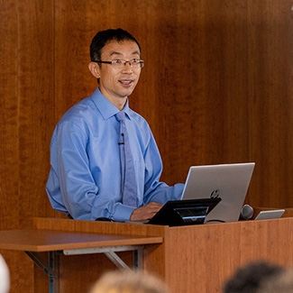 Liberty University College of Osteopathic Medicine (LUCOM) Associate Professor of Microbiology Yingguang Liu, PhD, gives creation and design lecture on SARS-CoV-2 on Monday, Sept. 27, 2021.