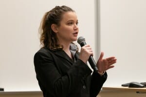 Liberty University second-year osteopathic medical student Caitlin Hodges gives an oral presentation during LUCOM's annual Research Day on Jan. 7, 2022.