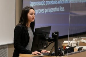 Liberty University second-year osteopathic medical student Tatiana Midkiff gives an oral presentation during LUCOM's annual Research Day on Jan. 7, 2022.