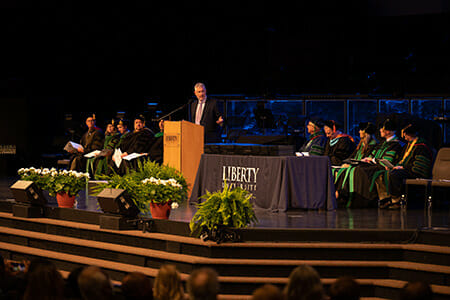 Liberty University Provost & Chief Academic Officer Scott M. Hicks, PhD, addresses LUCOM's Class of 2022
