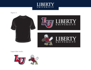 Examples of full-color Liberty logos that can be used on black apparel.