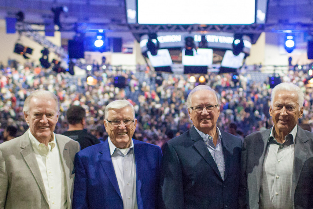 George Rawlings, right, with his brothers, from left, Harold, Herb, and Carrol at a Liberty University Convocation in 2015.