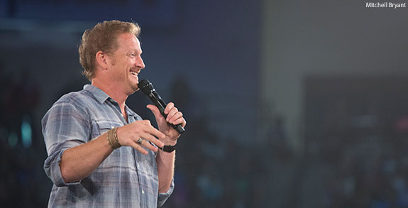 Comedian Tim Hawkins entertains students in Friday's Convocation.