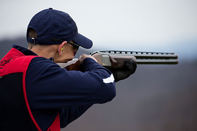 A Liberty University shooting sports team member practices at the Liberty Mountain Gun Club.
