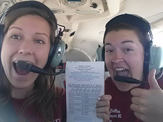 Alicia Isacson and Melody Dowlearn in their Piper Arrow 28 en route to California. 
