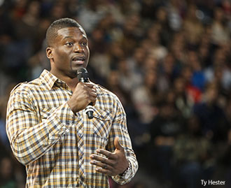 Ben Watson speaks to Liberty University students during Convocation on Jan. 16.