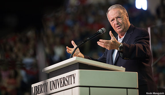 Coach Bobby Bowden speaks at Liberty University Convocation.