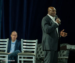 NFL Hall of Famer Bruce Smith speaks at Liberty University Convocation.