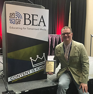 Dr. Carey Martin, a Liberty University professor of Digital Media & Communication Arts, was recently given the Award of Excellence from the Broadcast Education Association (BEA) at the annual Festival of Media Arts, held in Las Vegas April 17-20.