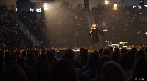 Christine Caine speaks to Liberty University students.