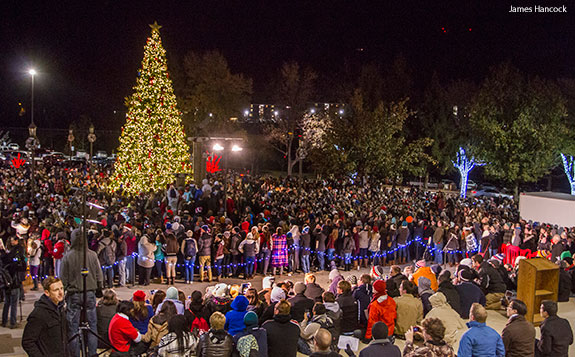 Liberty University lights up its Christmas tree during a massive campus celebration.