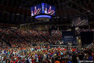 The crowd for Friday's Convocation nearly overflowed the Vines Center.