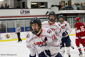 DII men's hockey team celebrates a goal in its Southeast Reginal tournament.