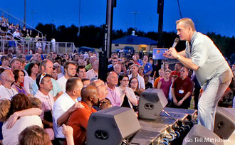 Rick Gage speaks at a Go Tell crusade in Conroe, Texas.