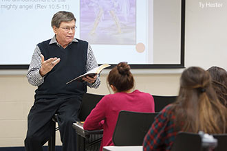 A religion class at Liberty University, taught by Dr. Ed Hindson.