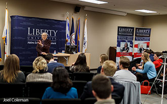 Holocaust survivor Irving Roth addresses Liberty Univeristy Stand With Israel Club members and government students.