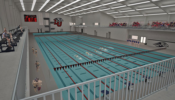 An artist rendering's view from the inside of Liberty University's Natatorium, being constructed on Liberty Mountain. 