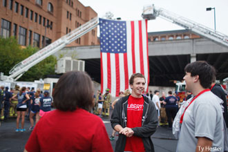 Liberty University students volunteer at a 911 Memorial Stair Climb event in Lynchburg.