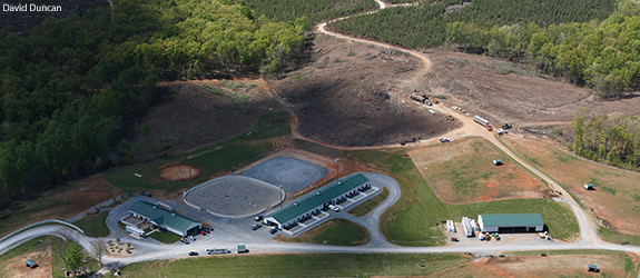 An aerial view of the Liberty University Equestrian Center. 