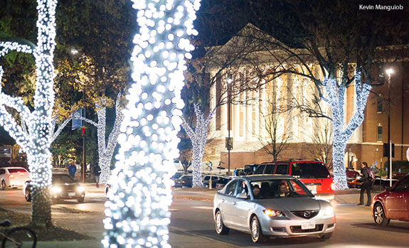 Liberty University's campus lights up to celebrate the 2014 Christmas season.