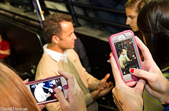 Actor/producer Kirk Cameron interacts with Liberty students after Convocation.