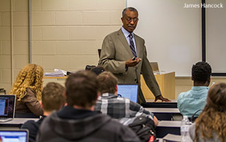 Dr. Allen McFarland teaches a class at Liberty.